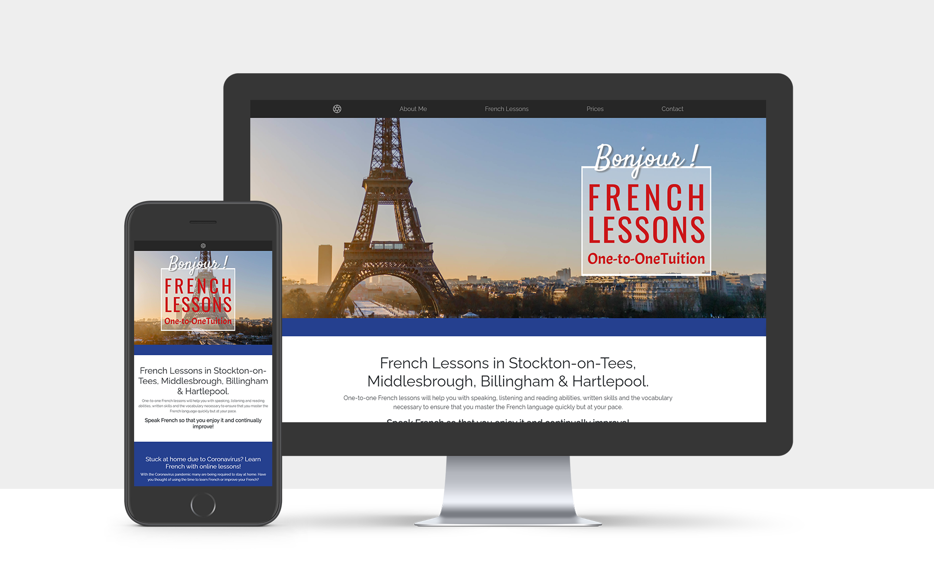 Website Design portfolio: Bonjour French Lessons in Stockton